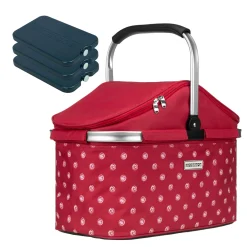 Anndora Kühlkorb Isolier Einkaufskorb Rot Weiß Gepunktet RÖDVITA+ 3 Kühlakkus - Rot-Weiß