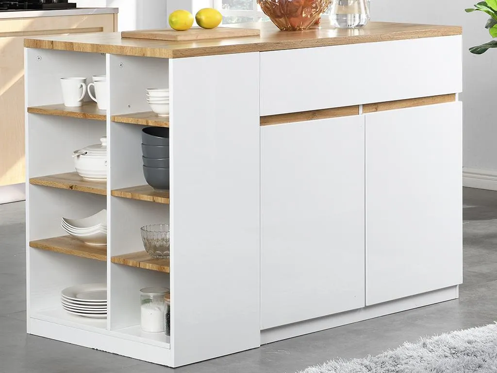 Kauf-Unique Kücheninsel Mit Stauraum - Weiß & Naturfarben - MEILI – Bild 3