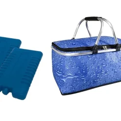 Conny Clever® 30 Liter Kühlkorb Faltbar – Einkaufskorb Thermo Korb Mit 2X Kühlakkus Für Unterwegs – Outdoor Picknickkorb Wasserdicht Kühlfunktion Klappbare Tragestange Kühltasche