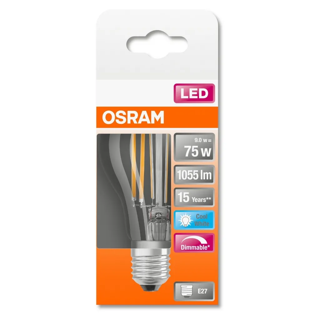 Osram LED Filament Leuchtmittel A60 Birne 9W = 75W E27 Klar 1055lm 840 Neutralweiß 4000K DIMMBAR – Bild 5