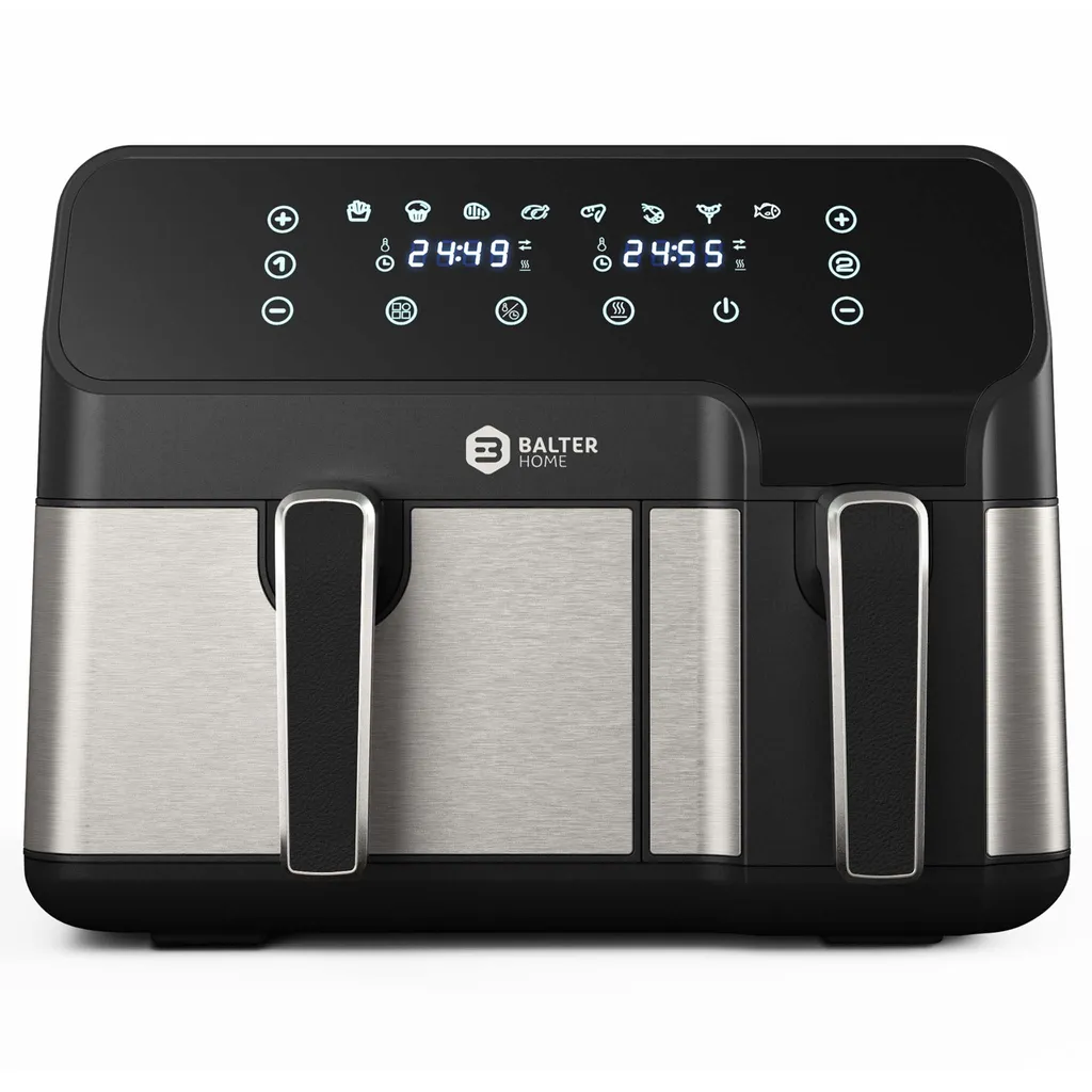 BALTER Heißluftfritteuse Mit Doppelkammer HL-850D, 9L (5,5L + 3,5L), 2 Speisen Gleichzeitig, 9 Programme , Friteuse Ohne Öl, Dual Zone, Airfryer, Heis – Bild 3