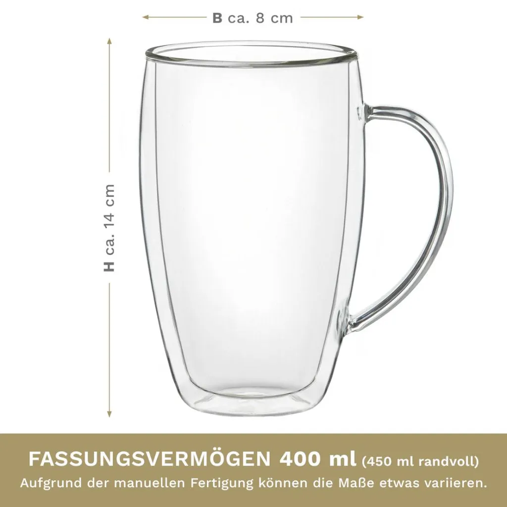 Creano Thermoglas Mit Henkel „DG-SHH“ 400 Ml,4er Set – Bild 6