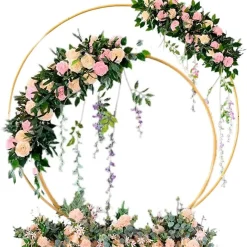 Allforyou Hochzeitsbogen Gold Blumenständer Set Ballonbogen Garten Hochzeit HintergrundNachbildung Rund Bogen Rasen Künstliche Blume Reihe Stand WandregalNachbildung