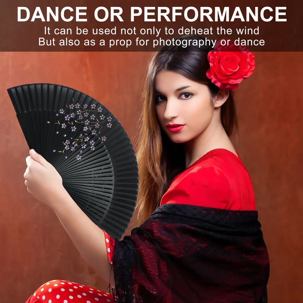 DeCio Service GmbH 2STK Handfächer Japanischer Faltfächer Klappfächer Vintage Stil Damen Herren Bambus Folding Fans Fächer Für Wanddekoration Hochzeit Geschenk Muttertag Party Kostüm - Schwarz – Bild 5