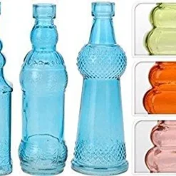 Druline Deko Glasflasche Dekoflaschen Likörflasche Vase Apotheke Flasche Flakon Tisch Dekoration 3er Set (Türkis)