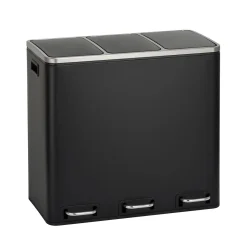 SVITA TM3X18 Treteimer 54 Liter 3x 18L Schwarz Abfalleimer Mülleimer Mülltrennung Stahl