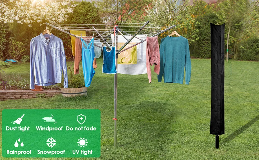 Lospitch Wäschespinne Schutzhülle 168x28cm Wetterfest Wäschespinne 210D Für Wäscheschirm – Bild 3