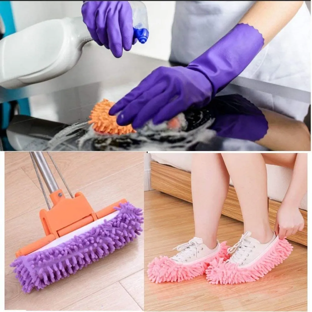 Jormftte Mop Schuhe Set, 5 Paare Mop Slippers Weiche Waschbare Wiederverwendbare Mikrofaser Fuß Socken Boden Reinigungs Werkzeug Schuh Abdeckung – Bild 2