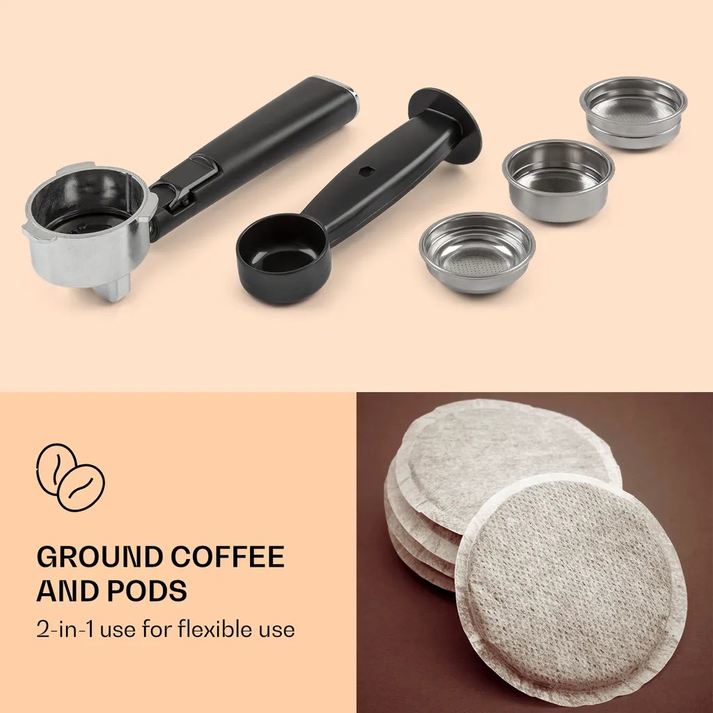 Klarstein Arabica Comfort Espressomaschine 1350W 20 Bar 1,8l Touch-Bedienfeld Edelstahl – Bild 4