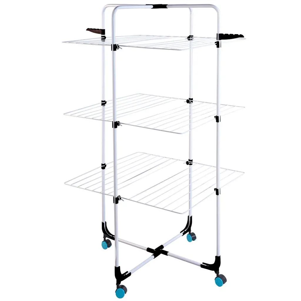 Universell Vilde Wäschetrockner | Wäscheständer | Turmwäscheständer Mit 3 Ebenen Groß Klappbar Auf Rollen 30 M Leinenlänge