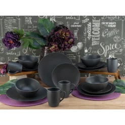 Creatable Porzellanhaus CreaTable 23145 Kombiservice Soft Touch Black Für 4 Personen, Steinzeug, Schwarz (1 Set, 16-teilig)