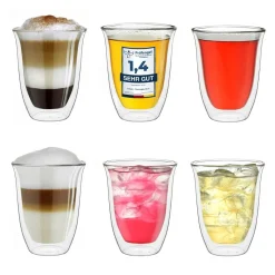 Creano Doppelwandige Gläser 250ml „DG-V“, 6er Set, Thermoglas Doppelwandig Aus Borosilikatglas, Kaffeegläser, Teegläser, Latte Gläser, Doppelwandgläser