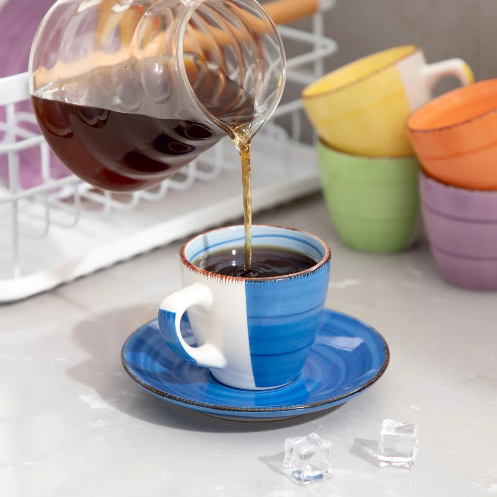 Kaffeeservice Steinzeug, Vancasso BONITA 12 Teiliges Kaffeeset, Cappuccino Tassenset Für 6 Personen, Tassen Und Untertassen – Bild 8