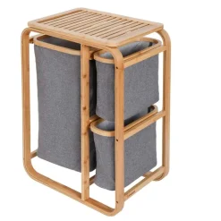 Maxxworld Lumaland Wäschekorb Aus Bambus - 1 XL Fach + 2 Kompaktfächer 49,5 X 33 X 71 Cm Grau