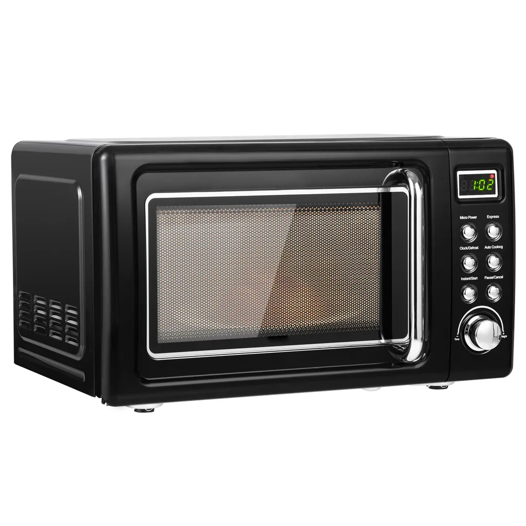 COSTWAY Mikrowelle 20L, 700 W Mikrowellenofen, Mit 8 Automatischen Programme, 5 Leistungsstufen, LED-Anzeige, Verzögerter Start, Retro, Schwarz