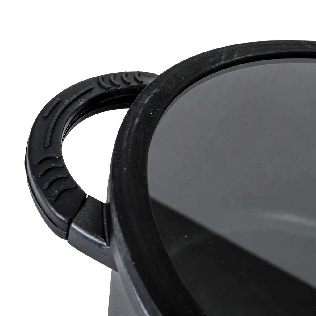 Testrut AXENTIA Aluguss Kochtopf Blackline Ø 28 Cm Mit ILAG-Antihaft-Beschichtung, Deckel Aus Glas Mit Silikon-Stoßrand Und Nudelsieb-Ersatz, Alle Herdarten – Bild 2