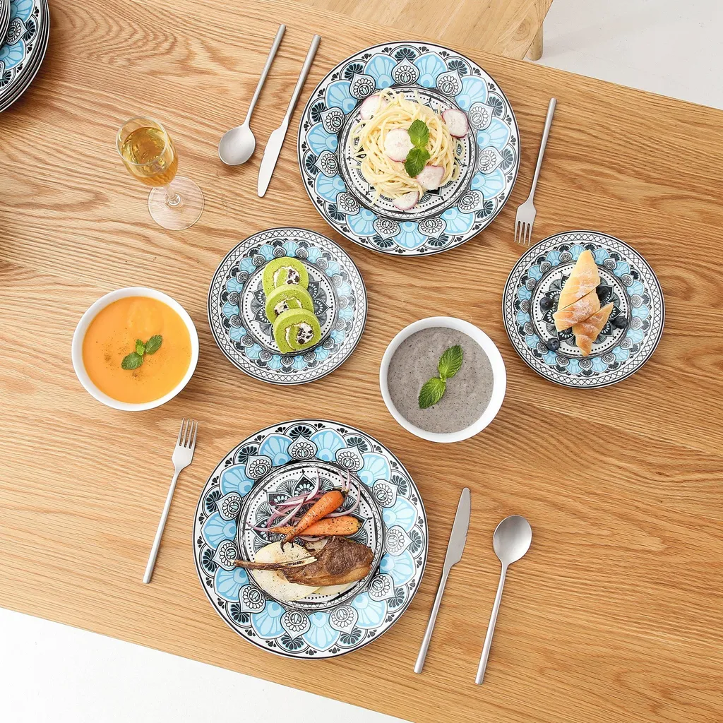 Tafelservice VEWEET, 18 Teiliges Geschirrset Aus Porzellan, AUDRIE Serie, Mit Je 6 Müslischale, Dessertteller Und Flachteller Für 6 Personen – Bild 7