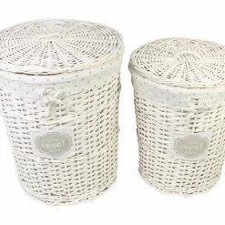 Frank-Flechtwaren Wäschekorb 'Romance', 2er Set, Aufbewahrung, Mit Deckel Und Griff, Stoffeinsatz