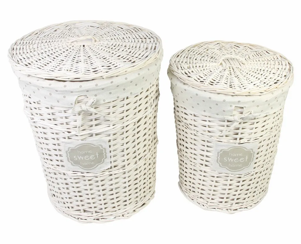 Frank-Flechtwaren Wäschekorb 'Romance', 2er Set, Aufbewahrung, Mit Deckel Und Griff, Stoffeinsatz