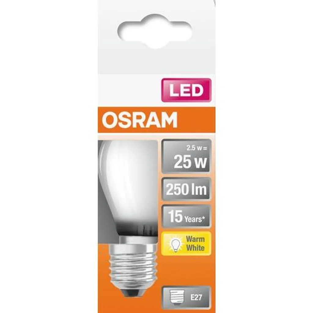 Osram LED Filament Leuchtmittel Tropfen P45 2,5W = 25W E27 Matt 250lm 827 Warmweiß 2700K – Bild 9
