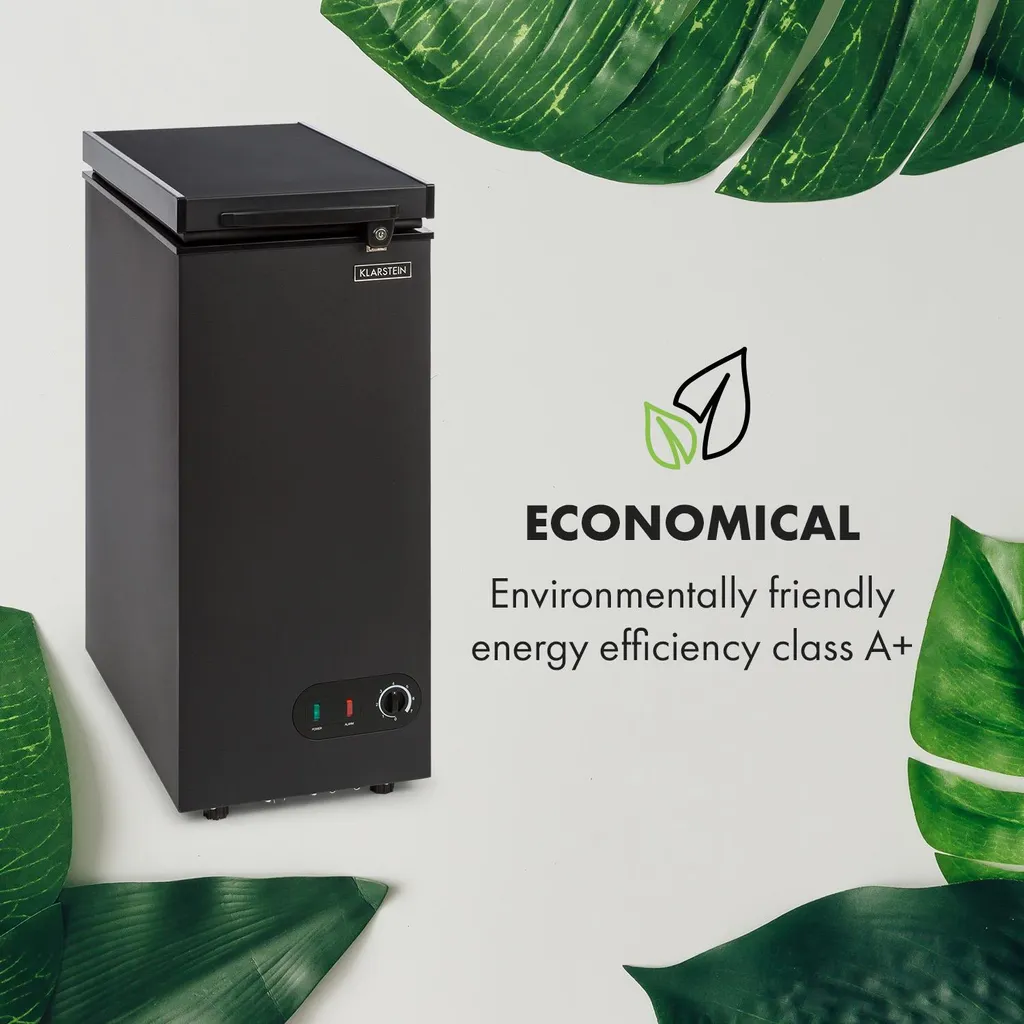 Klarstein Gefrierschrank Gefriertruhe - Tiefkühltruhe Gefrierbox - Temperaturregler - Bodenrollen - Freistehend - 50 Liter - Mattschwarz Tiefkühlschrank Freistehend Gefriertruhe Gefrierschrank Groß Kühltruhe Gefriergeräte – Bild 4