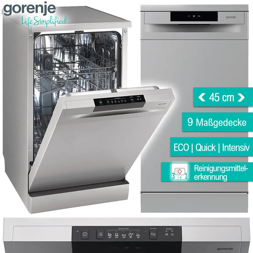 Gorenje GS520E15S Freistehender Geschirrspüler 45 Cm - Edelstahlfront - 4 Programme - 9 Maßgedecke - Edelstahlwanne - Besteckkorb - AquaStop – Bild 7