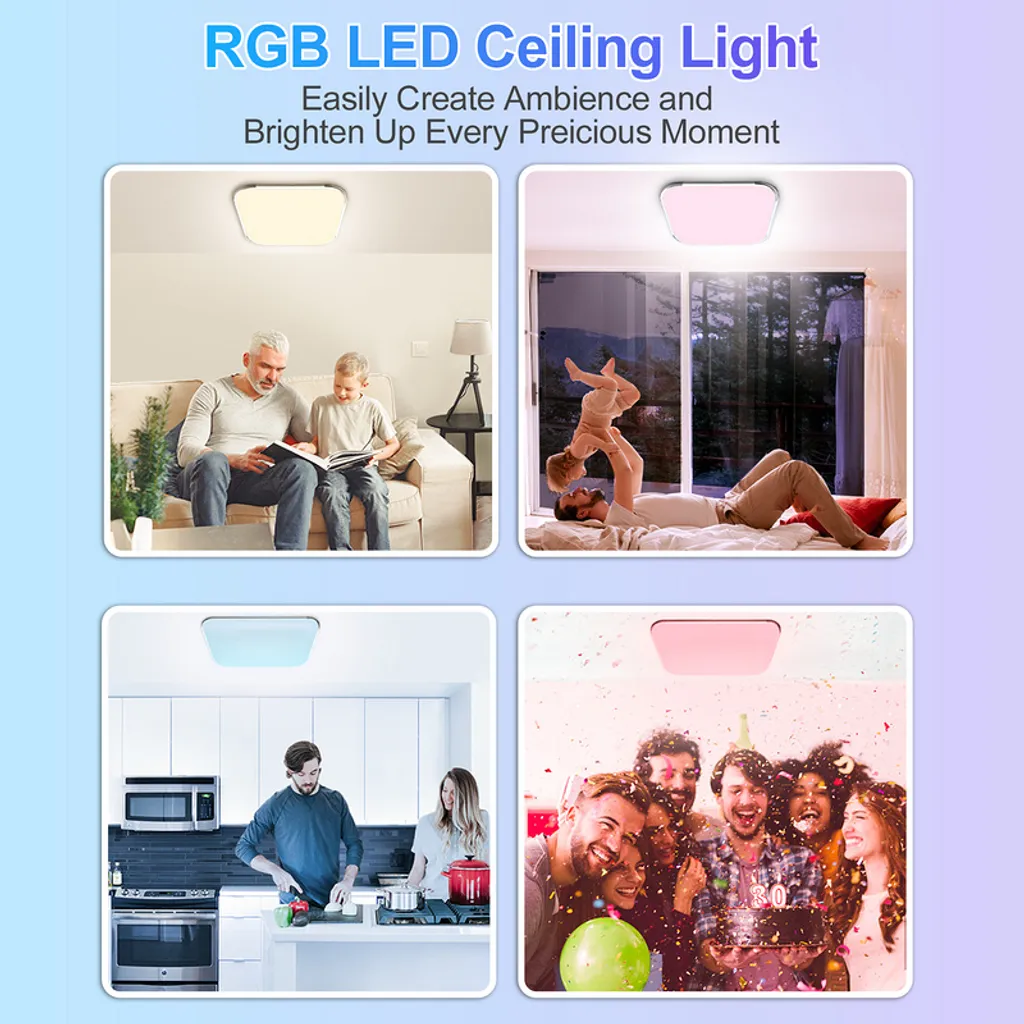 Lospitch Led Deckenleuchte Deckenleuchten RGB Dimmbar Deckenlampe Mit Fernbedienung Lampe Fuer Wohnzimmer Kinderzimmer Schlafzimmer Flur Kueche Buero Modern IP44 36W – Bild 7