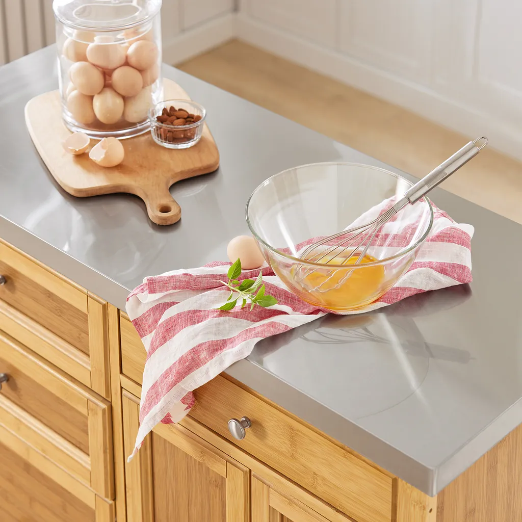 SoBuy FKW70-N Küchenwagen Servierwagen Kücheninsel Küchenschrank Aus Bambus Mit Edelstahlarbeitsplatte BHT Ca.: 115x92x46cm – Bild 6