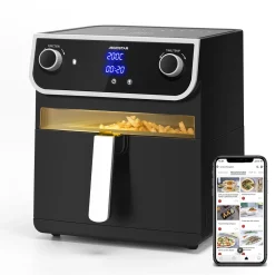 Aigostar - Ölfreie Fritteuse 8 L， Heißluftfritteuse Mit Klarsichtfenster， 1700 W， Doppelknopf & Doppel-LED-Touchscreen Heißluftfritteuse， 12 Voreingestellte Funktionen， Doppelkorb， Spülmaschinenfest， BPA-frei