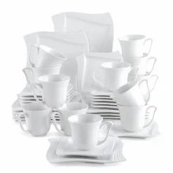 MALACASA, Serie Amparo, 36 Teilig Set Cremeweiß Porzellan Kaffeeservice Dessertteller Kaffeetasse Mit Untertasse