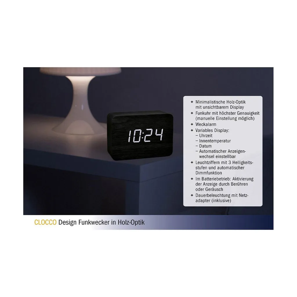 TFA-Dostman Digitaler Funkwecker TFA Clocco, Braun, Orangene LED – Bild 4