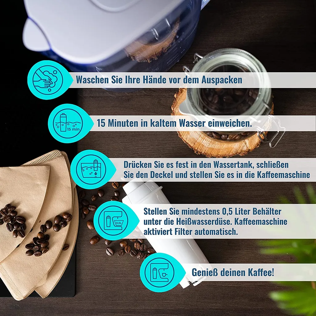 Aquafloow 6x Wasserfilter + Delonghi 500ml EcoDecalk Entkalk Von Wesper Kompatible Mit DeLonghi ECAM 45.366.B – Bild 6