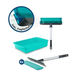 Genius Fensterwischer-Set 8-tlg - Fensterputzer + Universalstange, Wanne & Mikrofaserbezug | Glänzende Und Streifenfreie Sauberkeit; A81965