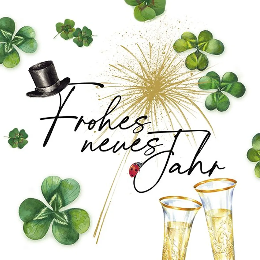 IHR 20 Cocktail-Servietten Lucky One Frohes Neues Jahr Silvester Neujahr