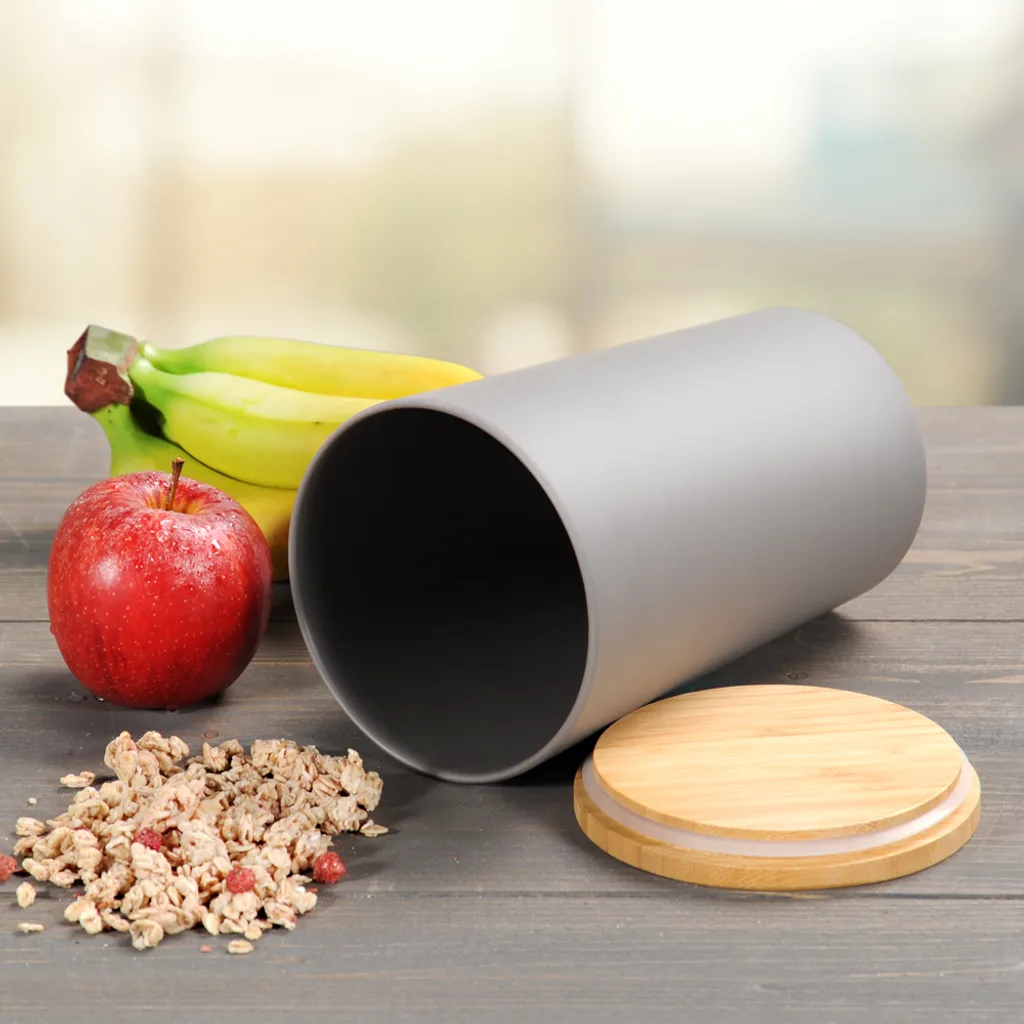 KESPER Vorratsdose, Kunststoff Mit Bambusdeckel, Grau, Ø 11,5 Cm, Höhe: 18,7 Cm, 32601 – Bild 3