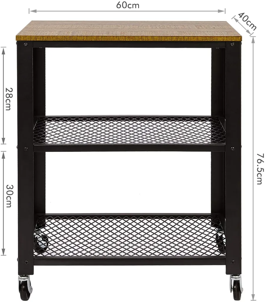 Meerveil Retro Servierwagen, 3 Ebenen Küchenwagen, Rollwagen Auf 4 Rollen, Küchenregal Aus Holz Und Metall, Für Küche Und Wohnzimmer, Vintagebraun-schwarz – Bild 4