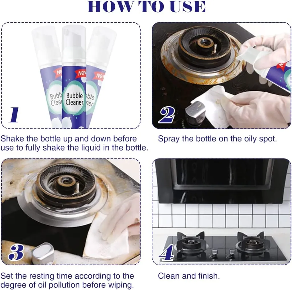 Haobuy Schäumender Schwerölfleckenreiniger 100ml, Allzweck Schaumreiniger, Spülfreies Blasenreiniger Schaum, Bubble Cleaner Allzweck Fleckenentferner, Rinse-Free Küchenfettreiniger Spray – Bild 4