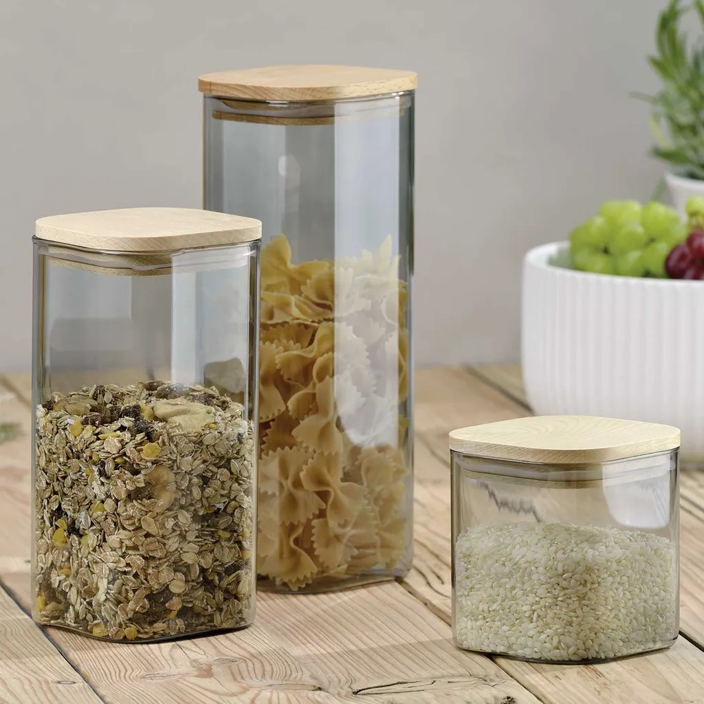 Kela Vorratsglas 2.1 Liter Glas Vorratsdose Nea Mit Buchenholzdeckel – Bild 2