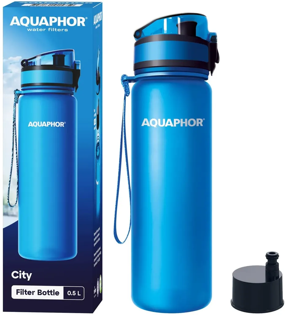 AQUAPHOR CITY Wasserfilterflasche, 500 Ml, Filtert Unterwegs, BPA-frei, Trinkfilterflasche Aus TRITAN TM, Blau