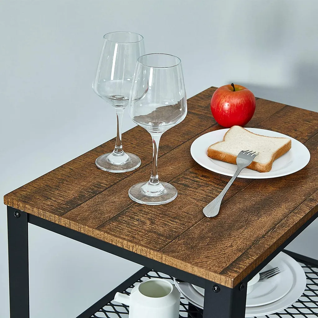 Meerveil Retro Servierwagen, 3 Ebenen Küchenwagen, Rollwagen Auf 4 Rollen, Küchenregal Aus Holz Und Metall, Für Küche Und Wohnzimmer, Vintagebraun-schwarz – Bild 7