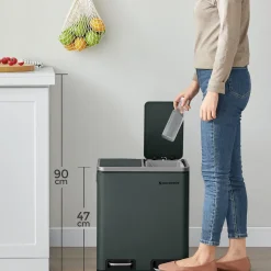 SONGMICS Mülleimer Treteimer Mit 2 Fächern 30 L Aus Metall 2 X 15 Liter Abfalleimer Mit Softclose Inneneimern Und Griffen Luftdicht Rauchgrau LTB30GS