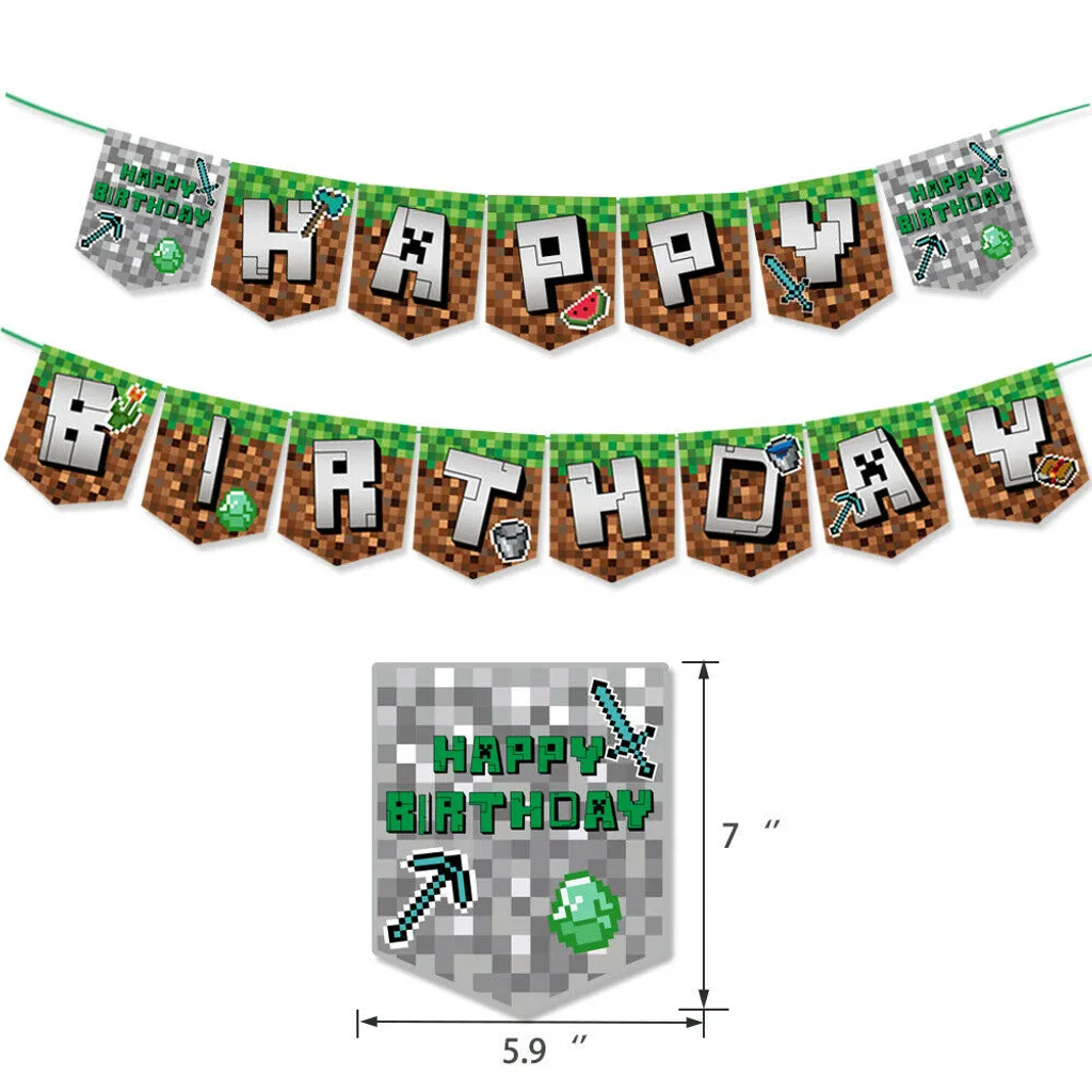 Hoomtree Minecraft Mein Weltballon Unique Happy Birthday Alles Gute Zum Geburtstag-Banner-Ballon Party Deko Set – Bild 4