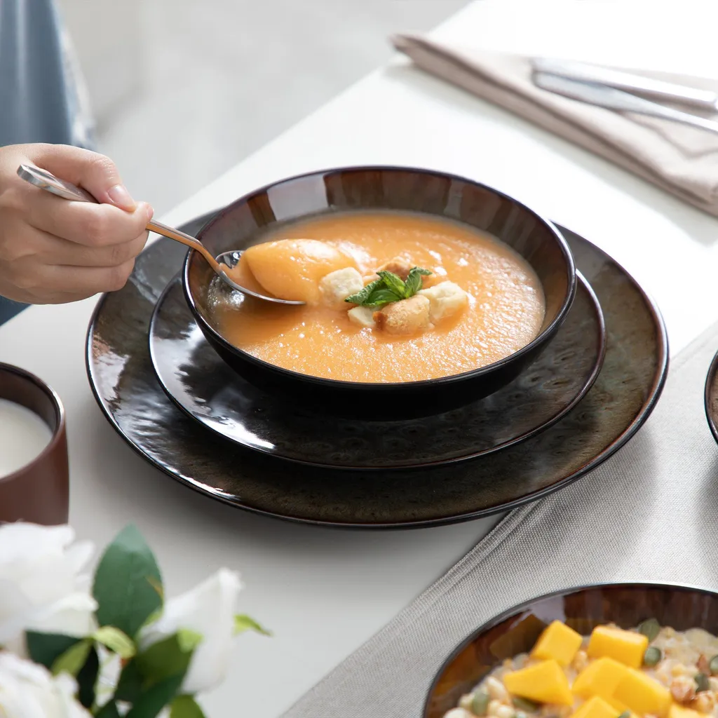 Tafelservice Steinzeug, Vancasso 16-St BUBBLE Kombiservice, Geschirrset Mit Müslischalen, Kaffeetassen, Dessertteller Und Speiseteller Für 4 Personen, Vintage – Bild 6