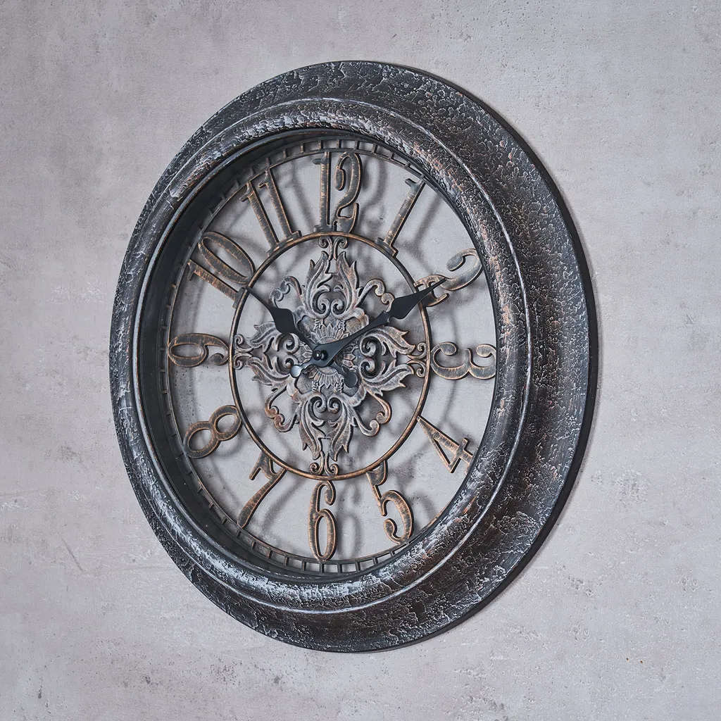 Levandeo Wanduhr 40x40cm Ornamente Schwarz Kupfer Shabby Chic Vintage Uhr Deko Industrial – Bild 3