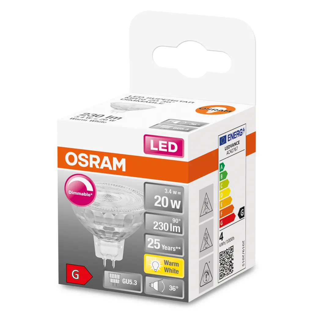 OSRAM Superstar Reflektorlampe Für GU5.3-Sockel, Klares Glas ,Warmweiß (2700K), 230 Lumen, Ersatz Für Herkömmliche 20W-Leuchtmittel, Dimmbar, 1-er Pack – Bild 3