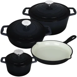 CS Kochsysteme Gusseisen-Topfset Xanten 7tlg Grau Kochtopfset Pfanne Bratpfanne Emaille