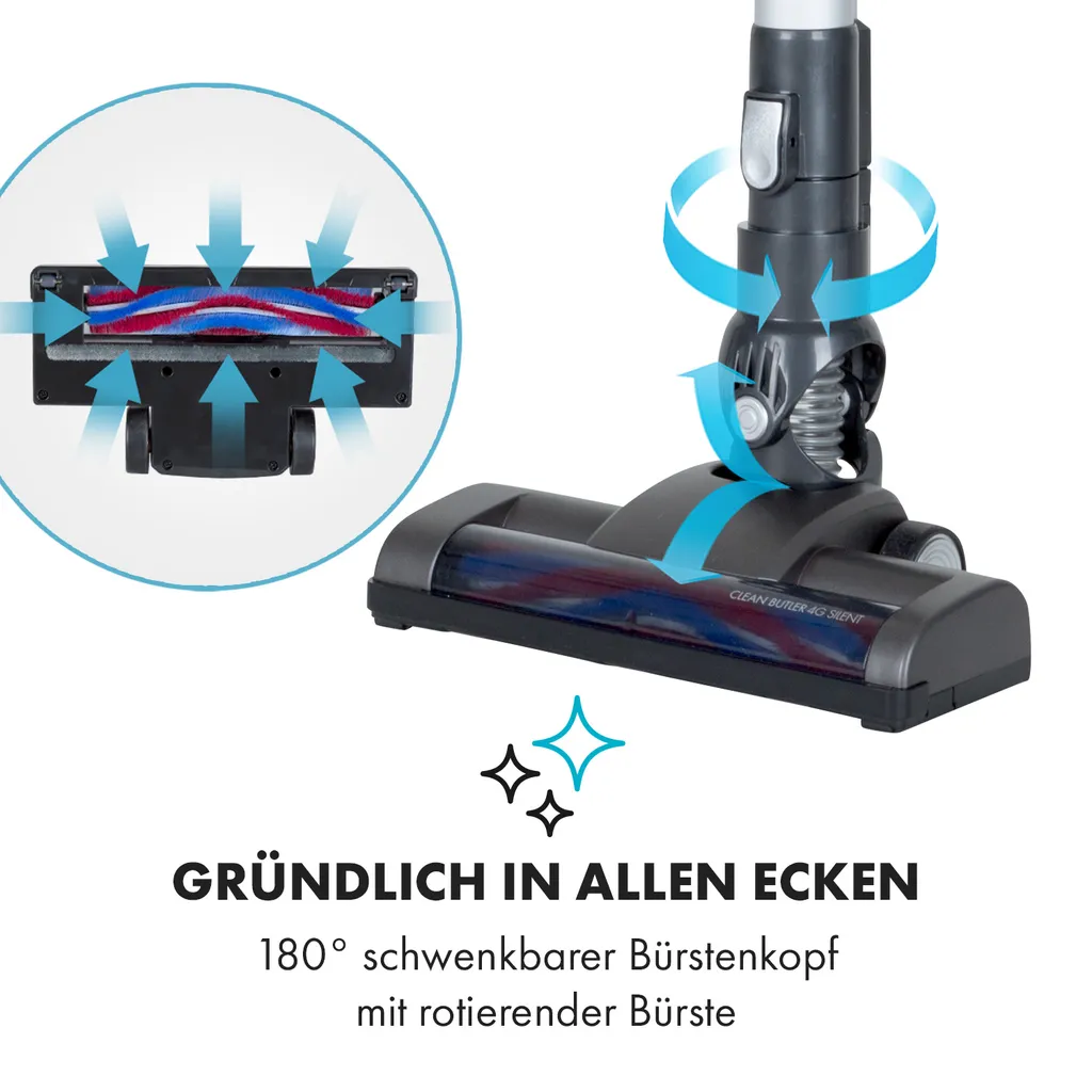 Klarstein Clean Butler 4G Silent Akku-Staubsauger Mit Silent Digital Motor: 160W Mit 80.000 U/min, 0,8 L Behälter, Motorisierte Teppich-Bodendüse, 2 Leistungsstufen, HEPA10-Filter, Anthrazit-silber – Bild 7