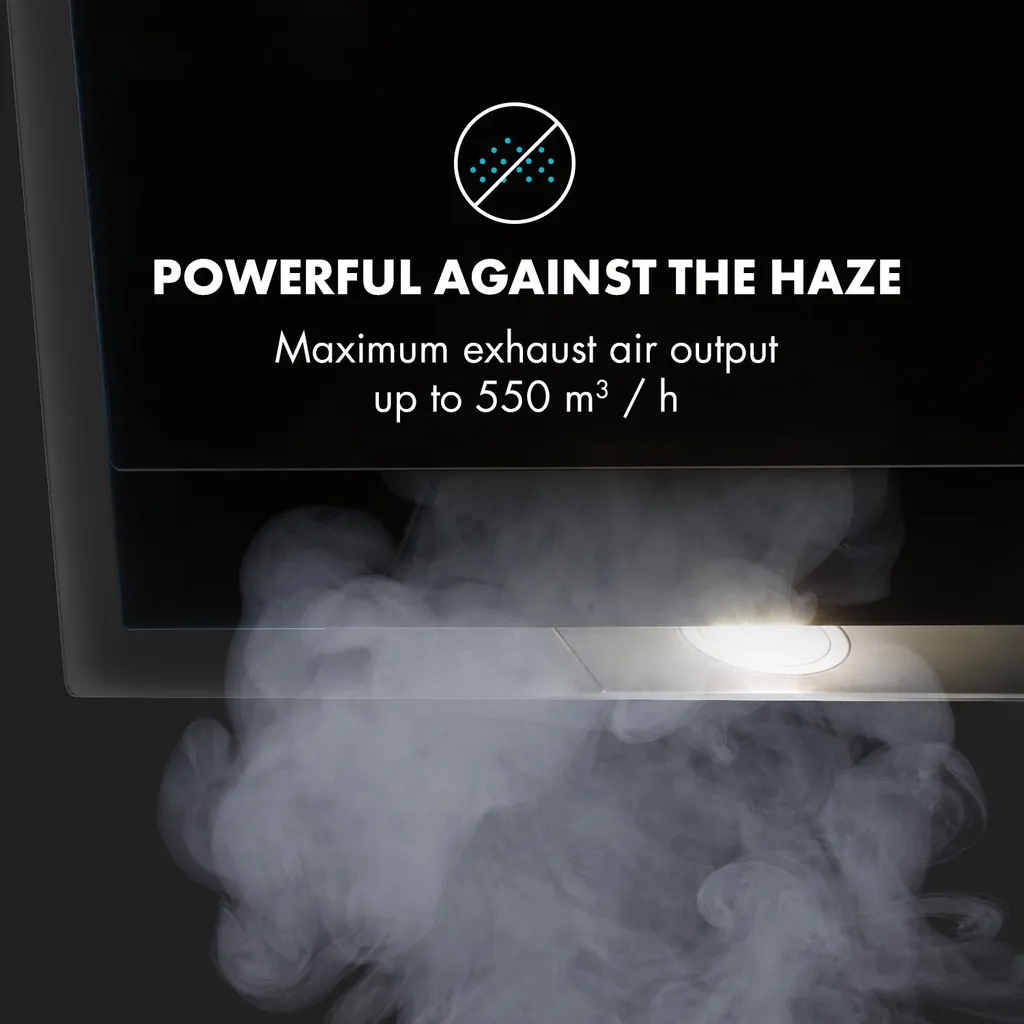 Klarstein Mirage 60 Dunstabzugshaube Kopffreihaube Wandabzugshaube , 60 Cm , Abluftleistung: 550 M³/h , ClearTouch Control: Seitlich Integrierte Touch-Steuerung , Eco Excellence: Energieeffizienzklasse A++ , Balanced Light Concept Mit 9 Verschiedenen RGB-Farben Als Ambientelicht , Kann Auf Umluftbetrieb Umgerüstet Werden , Zuschaltbare Beleuchtung , Schwarz – Bild 4