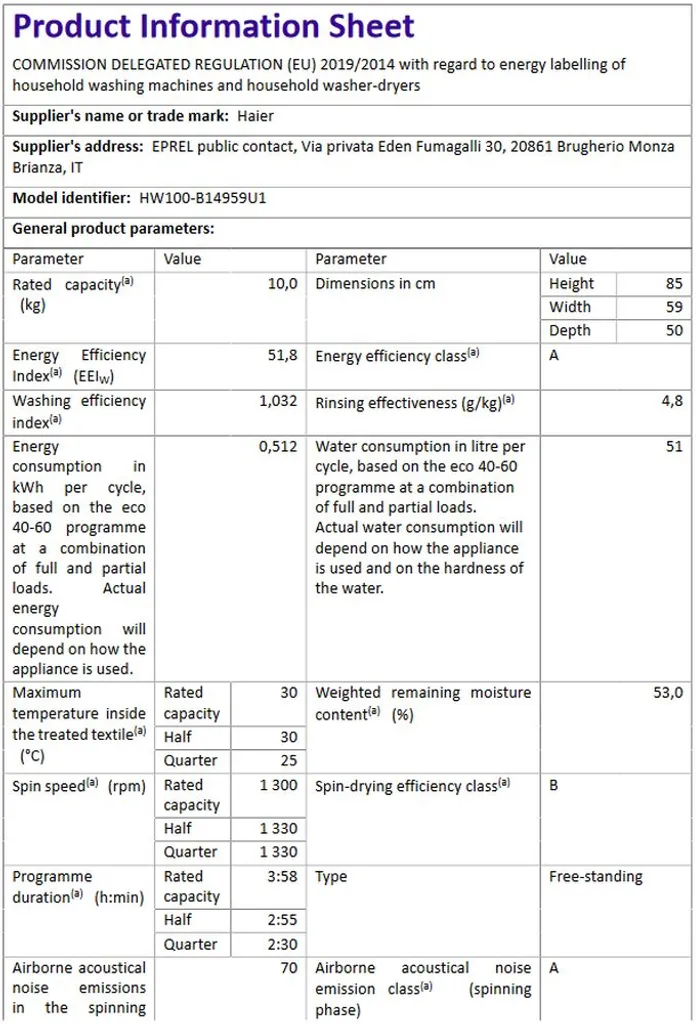 Haier HW100-B14959U1 Waschmaschine Frontlader 10kg Dampf AquaProtect – Bild 7