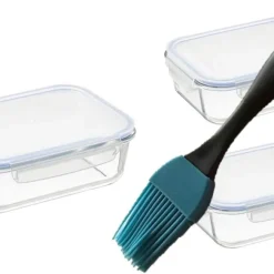 Conny Clever® 3 Vorratsdosen Set Aus Glas. + Silikon Pinsel Länge 17 Cm Im Set